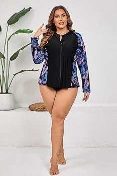 Halcurt Women's Plus Size Long Sleeve Rash Guard Shirts Full